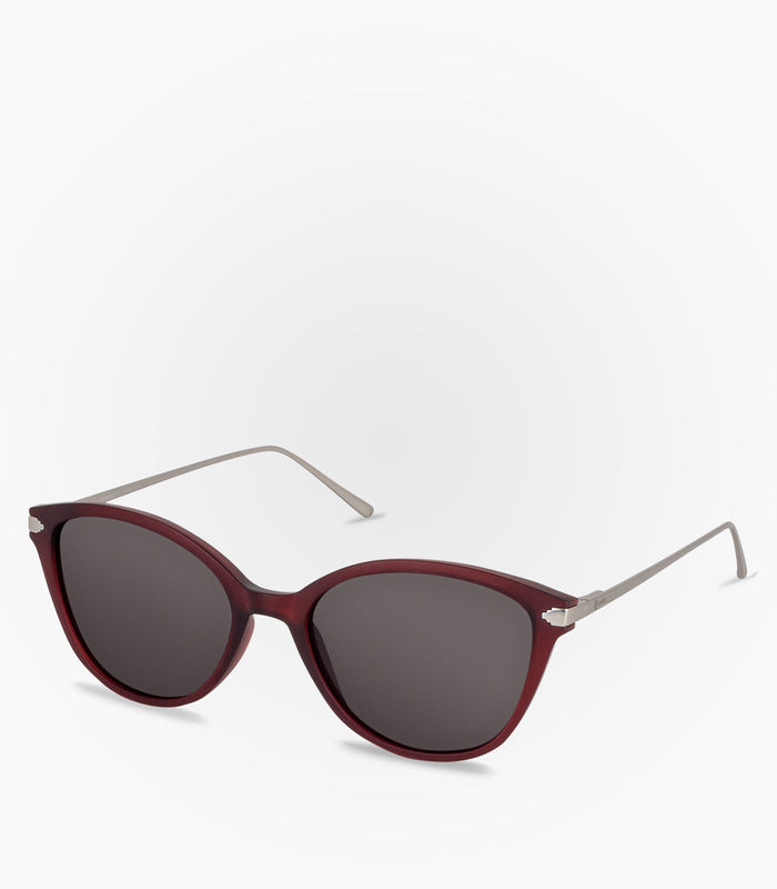 Sunglasses Hail Dark Red Polarized Grey Recycled Metals and recycled polycarbonate a type of plastic that provides a semi transparent look to